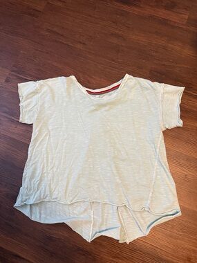 Pilcro Cream Short-Sleeve Slub Tee with Subtle Blue Trim